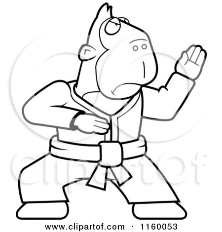 Cartoon Clipart Of A Black And White Karate Ape - Vector Outlined Coloring Page by Cory Thoman