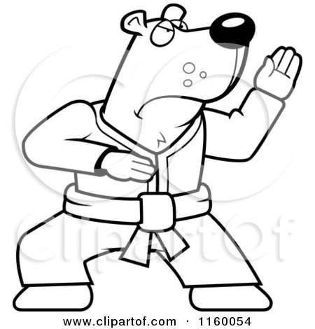 Cartoon Clipart Of A Black And White Karate Bear - Vector Outlined Coloring Page by Cory Thoman