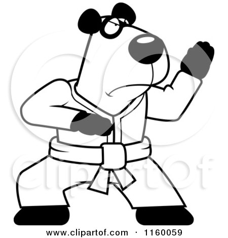 Cartoon Clipart Of A Black And White Karate Panda - Vector Outlined Coloring Page by Cory Thoman