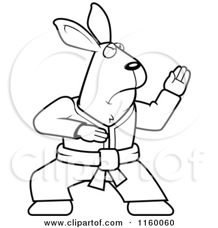 Cartoon Clipart Of A Black And White Karate Rabbit - Vector Outlined Coloring Page by Cory Thoman
