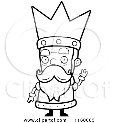 Cartoon Clipart Of A Black And White Old King Waving - Vector Outlined Coloring Page by Cory Thoman