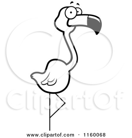 Cartoon Clipart Of A Black And White Flamingo Pair Wading in a Pond -  Vector Outlined Coloring Page by Cory Thoman #1157736