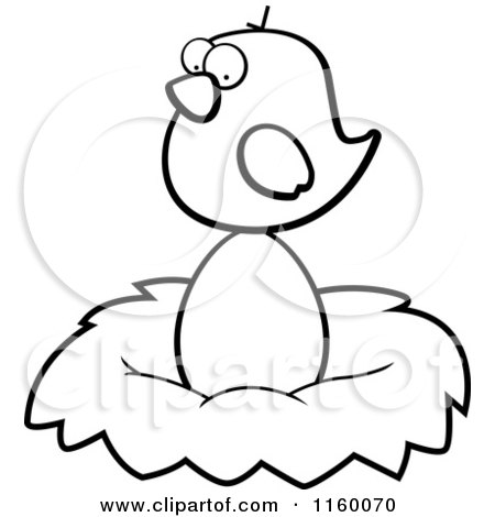 Cartoon Clipart Of A Black And White Tiny Bird Sitting on a Large Egg in a Nest - Vector Outlined Coloring Page by Cory Thoman