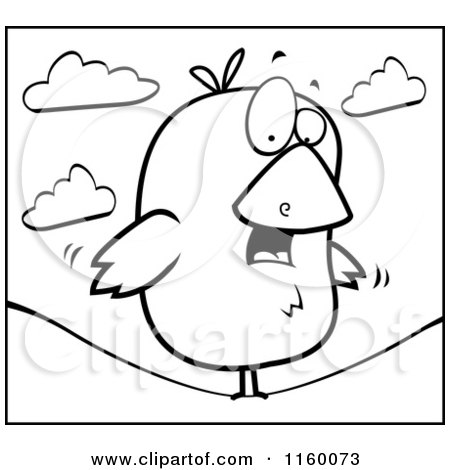 Cartoon Clipart Of A Black And White Bird on a Weak Wire - Vector Outlined Coloring Page by Cory Thoman