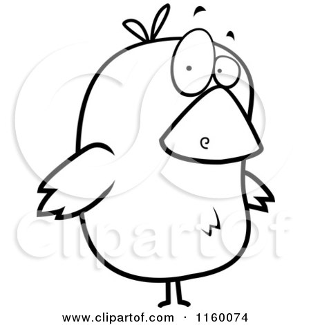 Cartoon Clipart Of A Black And White Confused Bird - Vector Outlined Coloring Page by Cory Thoman