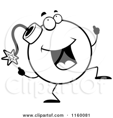 Cartoon Clipart Of A Black And White Bomb Doing a Happy Dance - Vector Outlined Coloring Page by Cory Thoman