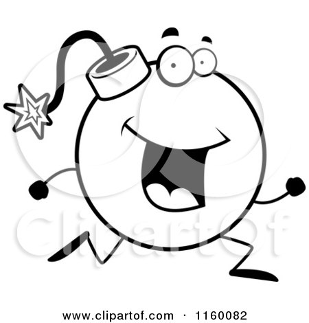 Cartoon Clipart Of A Black And White Running Bomb Character - Vector Outlined Coloring Page by Cory Thoman