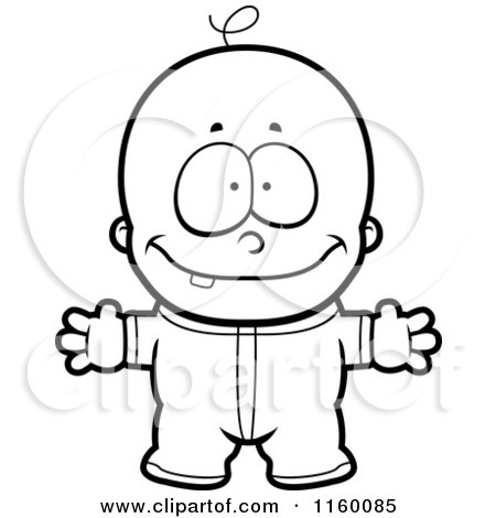 Cartoon Clipart Of A Black And White Baby Boy with One Tooth and His Arms Open - Vector Outlined Coloring Page by Cory Thoman