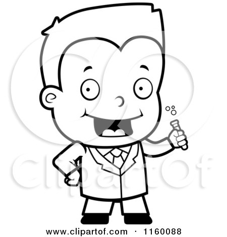 Cartoon Clipart Of A Black And White Science Boy Holding a Test Tube - Vector Outlined Coloring Page by Cory Thoman