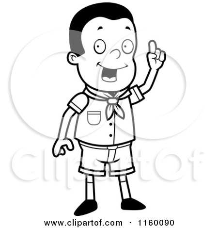 Cartoon Clipart Of A Black And White Creative Boy Scout in Uniform - Vector Outlined Coloring Page by Cory Thoman