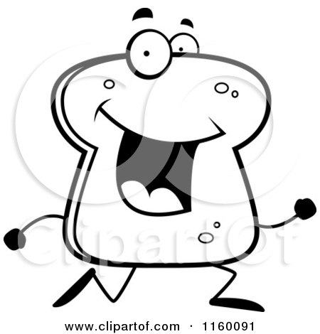 Cartoon Clipart Of A Black And White Happy Bread Character Running - Vector Outlined Coloring Page by Cory Thoman