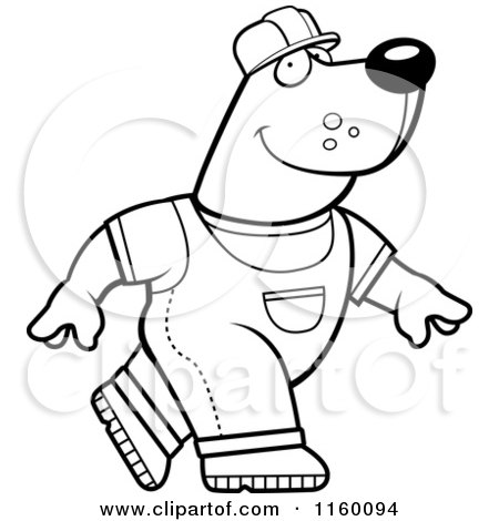 Cartoon Clipart Of A Black And White Construction Bear Walking - Vector Outlined Coloring Page by Cory Thoman
