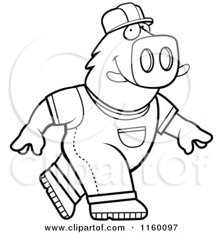 Cartoon Clipart Of A Black And White A Walking Builder Boar - Vector Outlined Coloring Page by Cory Thoman