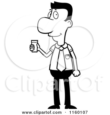 Cartoon Clipart Of A Black And White Businessman Holding a Glass of Water - Vector Outlined Coloring Page by Cory Thoman