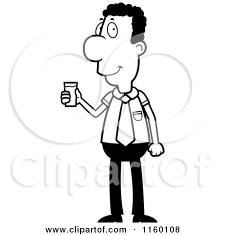 Cartoon Clipart Of A Black And White Businessman Holding a Cup of Water - Vector Outlined Coloring Page by Cory Thoman