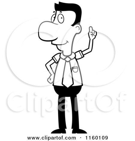 Cartoon Clipart Of A Black And White Businessman with an Idea, Holding a Finger up - Vector Outlined Coloring Page by Cory Thoman
