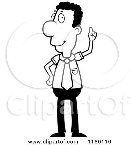 Cartoon Clipart Of A Black And White Businessman with an Idea, Holding a Finger up - Vector Outlined Coloring Page by Cory Thoman