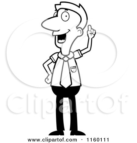 Cartoon Clipart Of A Black And White Creative Businessman with an Idea - Vector Outlined Coloring Page by Cory Thoman