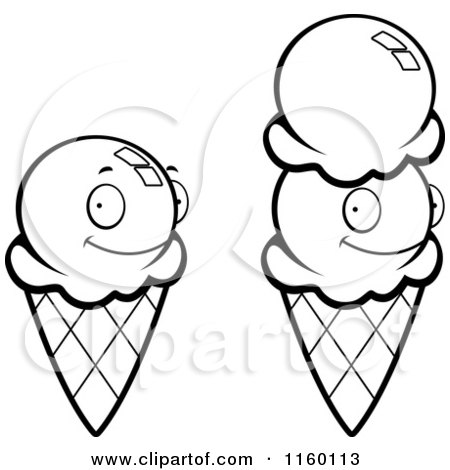 Cartoon Clipart Of Black And White Waffle Ice Cream Cones - Vector Outlined Coloring Page by Cory Thoman