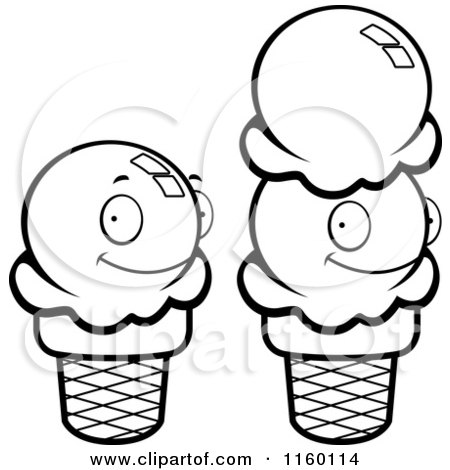 Cartoon Clipart Of Black And White Sugar Ice Cream Cones - Vector Outlined Coloring Page by Cory Thoman