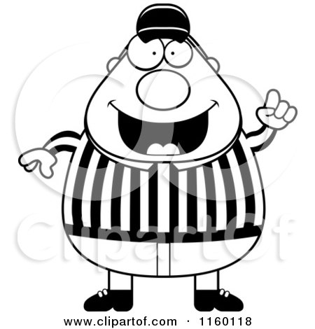 Cartoon Clipart Of A Black And White Plump Referee with an Idea - Vector Outlined Coloring Page by Cory Thoman