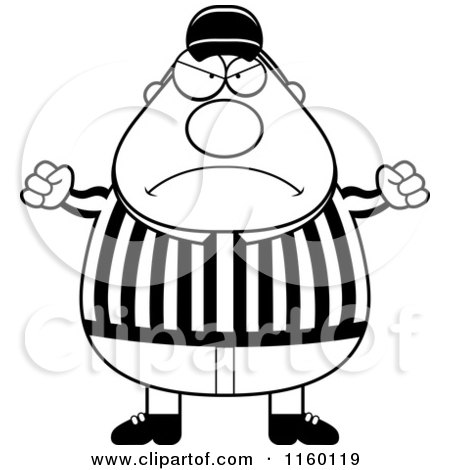Cartoon Clipart Of A Black And White Mad Referee - Vector Outlined Coloring Page by Cory Thoman