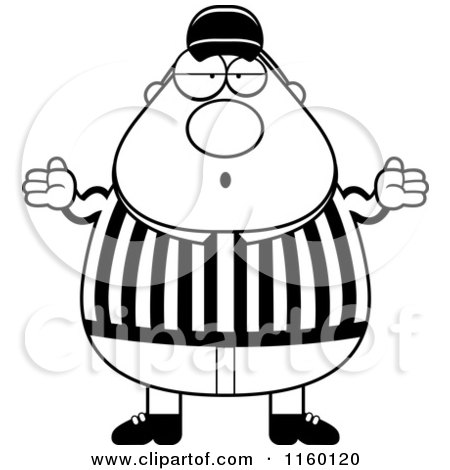Cartoon Clipart Of A Black And White Chubby Referee Shrugging - Vector Outlined Coloring Page by Cory Thoman