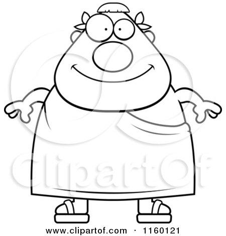 Cartoon Clipart Of A Black And White Plump Roman Man - Vector Outlined Coloring Page by Cory Thoman