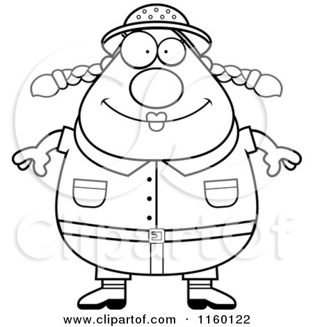 Cartoon Clipart Of A Black And White Plump Safari Woman - Vector Outlined Coloring Page by Cory Thoman