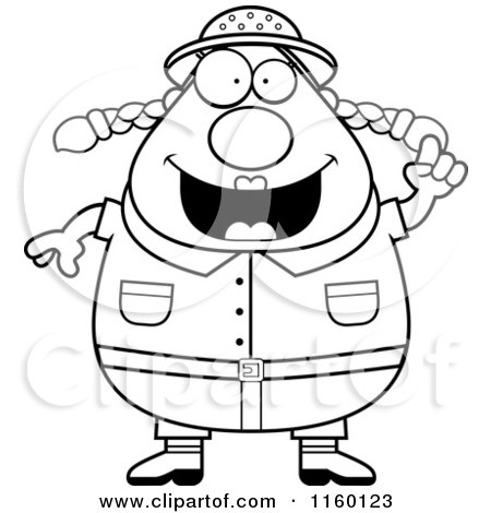 Cartoon Clipart Of A Black And White Plump Safari Woman with an Idea - Vector Outlined Coloring Page by Cory Thoman