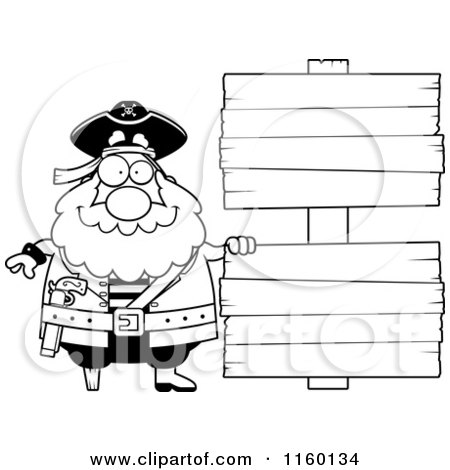 Cartoon Clipart Of A Black And White Chubby Pirate by Double Wooden Signs - Vector Outlined Coloring Page by Cory Thoman