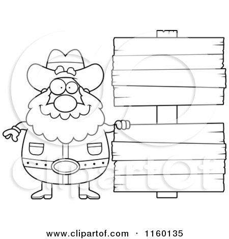 Cartoon Clipart Of A Black And White Plump Prospector by Blank Wood Signs - Vector Outlined Coloring Page by Cory Thoman