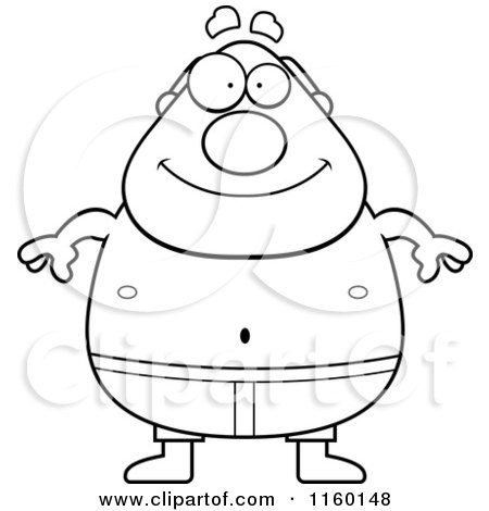 Cartoon Clipart Of A Black And White Pudgy Male Swimmer - Vector Outlined Coloring Page by Cory Thoman