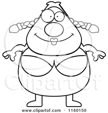 Cartoon Clipart Of A Black And White Pudgy Female Swimmer - Vector Outlined Coloring Page by Cory Thoman