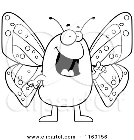 Cartoon Clipart Of A Black And White Happy Butterfly - Vector Outlined Coloring Page by Cory Thoman