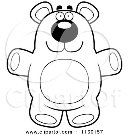 Cartoon Clipart Of A Black And White Chubby Teddy Bear - Vector Outlined Coloring Page by Cory Thoman