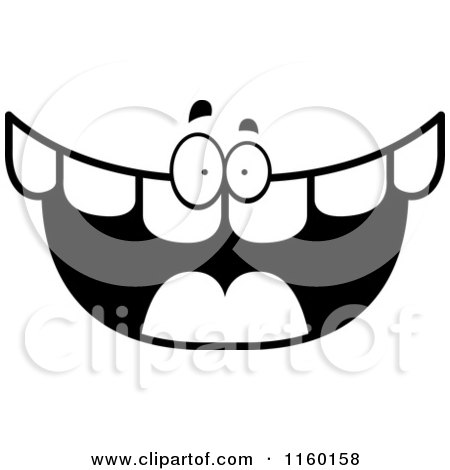 Cartoon Clipart Of A Black And White Happy Mouth Character - Vector Outlined Coloring Page by Cory Thoman