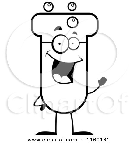Cartoon Clipart Of A Black And White Test Tube Character Waving - Vector Outlined Coloring Page by Cory Thoman