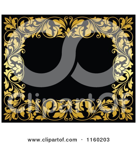 Clipart of a Frame of Ornate Golden Vines on Black 2 - Royalty Free Vector Illustration by Vector Tradition SM