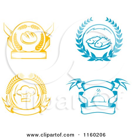Clipart of Bread Seafood Chef Hat and Catering Logos - Royalty Free Vector Illustration by Vector Tradition SM