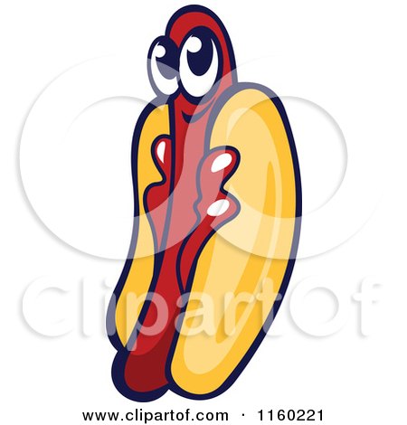 Clipart of a Happy Hot Dog Mascot with Ketchup in a Bun - Royalty Free Vector Illustration by Vector Tradition SM