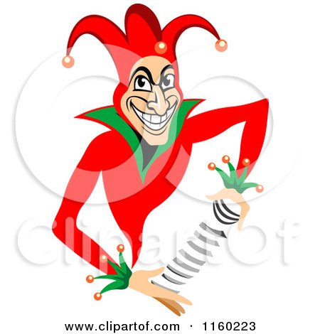 Clipart of a Grinning Joker Shuffling Cards - Royalty Free Vector Illustration by Vector Tradition SM