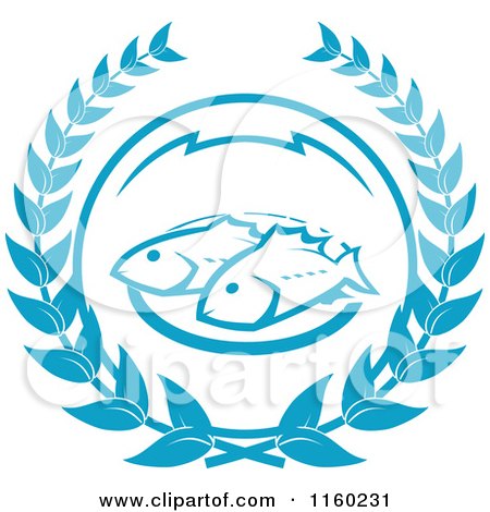 Clipart of a Blue Fish and Laurel Label - Royalty Free Vector Illustration by Vector Tradition SM