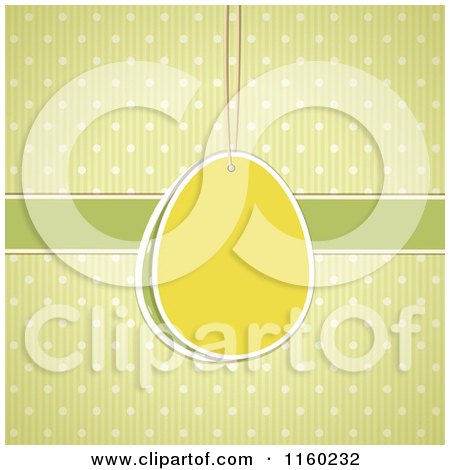Clipart of Suspended Easter Egg Tags over Green Stripes and Polka Dots - Royalty Free Vector Illustration by elaineitalia