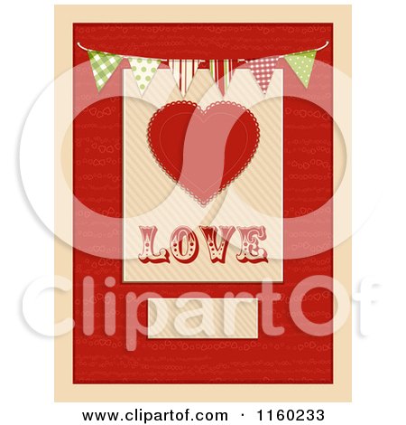 Clipart of a Heart and the Word Love with Bunting Flags and Copyspace - Royalty Free Illustration by elaineitalia