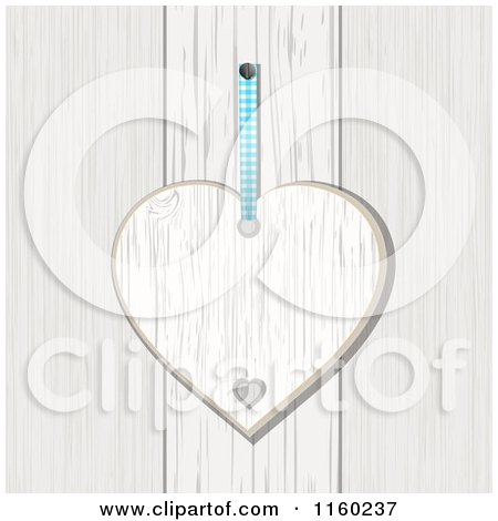 Clipart of a White Washed Heart Plaque Hanging over Wood - Royalty Free Vector Illustration by elaineitalia