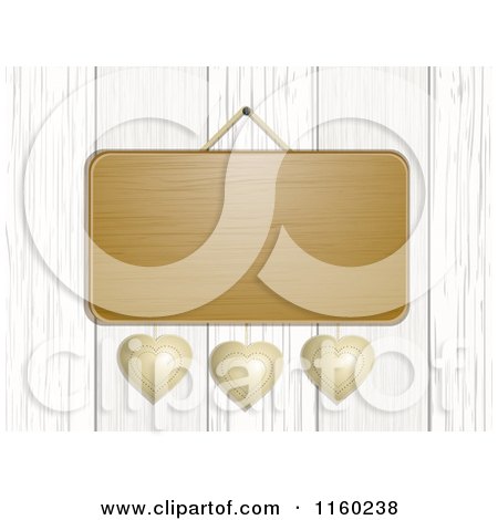 Clipart of a Blank Hanging Sign with Metal Hearts over White Washed Wood - Royalty Free Illustration by elaineitalia