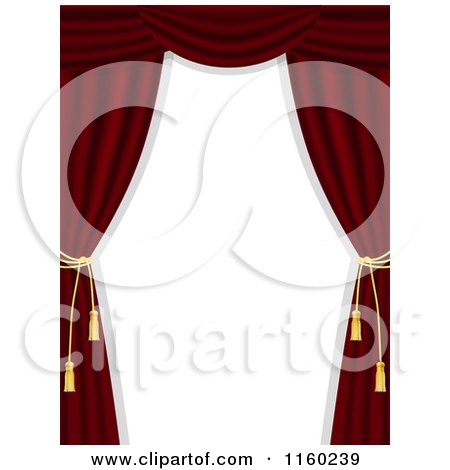 Clipart of a Border Of Dark Red Theater Curtains And Copyspace - Royalty Free Illustration by elaineitalia