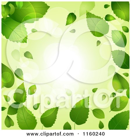 Clipart of a Green Spring Time Background of Leaves and Flares - Royalty Free Vector Illustration by elaineitalia