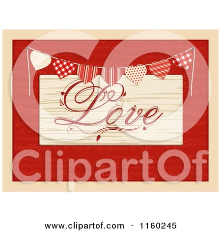 Clipart of a Love Plaque with a Heart Bunting over Red with a Beige Border - Royalty Free Vector Illustration by elaineitalia